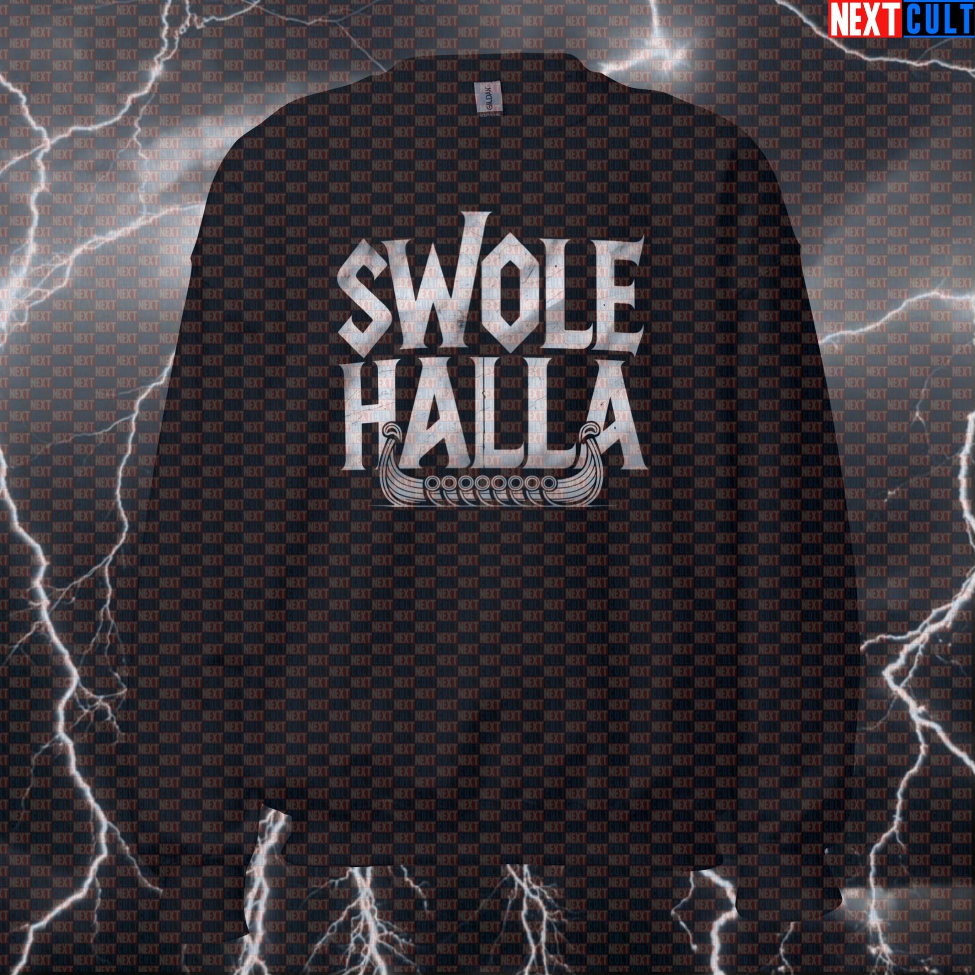 Swolehalla Funny Gym Sweatshirt - Viking Norse Workout Meme Pullover Jumper Pump Cover Bodybuilding Fitness Gym Pump Cover Vikings Workout Next Cult Brand