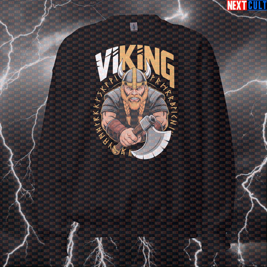 Viking King Funny Gym Sweatshirt - Norse Workout Jumper Crewneck Pullover Pump Cover for Lifters Fitness Gym Pump Cover Vikings Workout Next Cult Brand