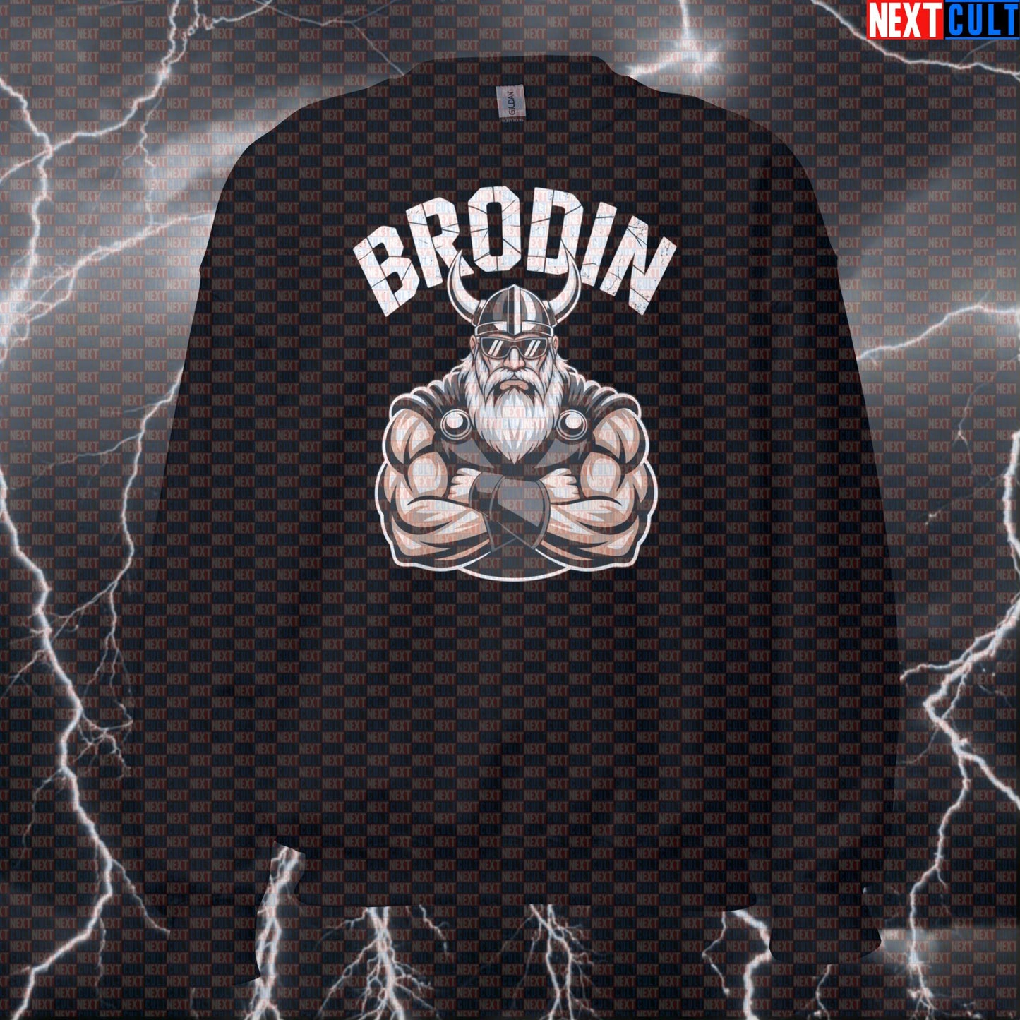 Funny Viking Brodin Gym Sweatshirt - Norse Gains Pump Cover Jumper Crewneck Pullover for Lifters Sweatshirts Bodybuilding Fitness Gym Pump Cover Vikings Workout Next Cult Brand