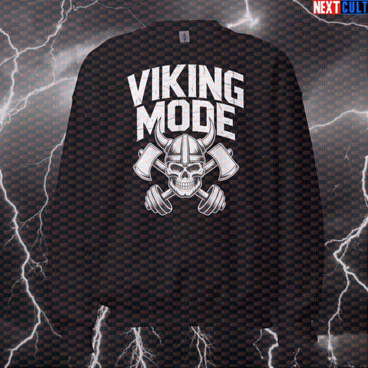 Viking Mode Funny Gym Sweatshirt - Norse Pump Cover Jumper for Lifters, Workout Sweater for Gymbros Bodybuilding Fitness Gym Powerlifting Pump Cover Vikings Workout Next Cult Brand