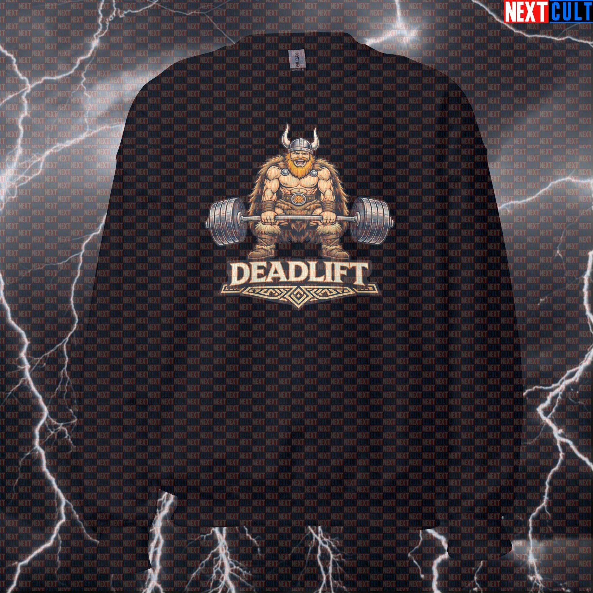 Gym Viking Deadlift Sweatshirt | Funny Leg Day Workout Pullover & Cool Gym Sweater Crewneck Sweatshirts Bodybuilding Fitness Gym Leg Day Powerlifting Pump Cover Vikings Workout Next Cult Brand