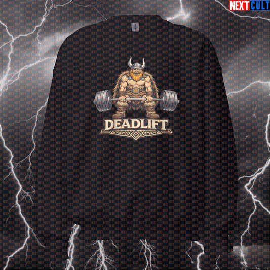 Gym Viking Deadlift Sweatshirt | Funny Leg Day Workout Pullover & Cool Gym Sweater Crewneck Sweatshirts Bodybuilding Fitness Gym Leg Day Powerlifting Pump Cover Vikings Workout Next Cult Brand