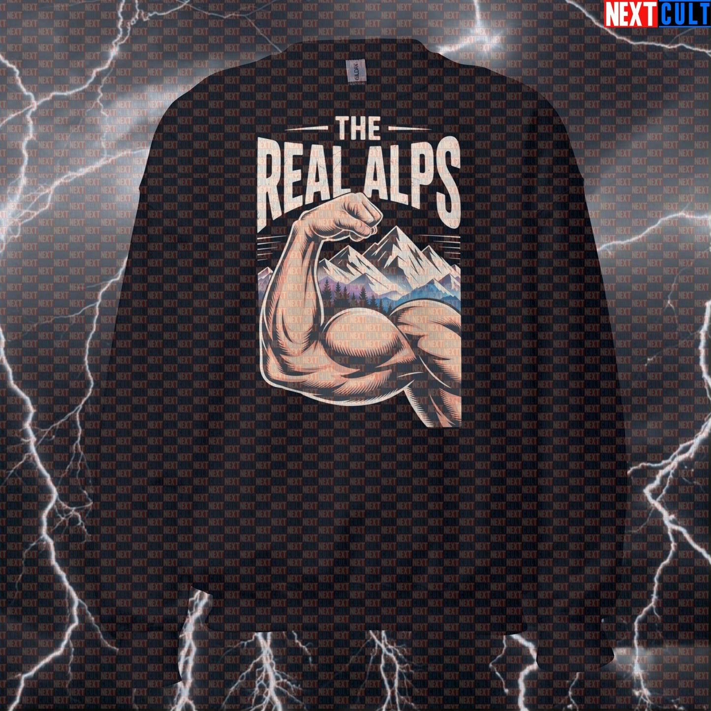 The Real Alps Muscle Mountain Funny Gym Sweatshirt - Pump Cover Crewneck Pullover Jumper Sweatshirts Next Cult Brand