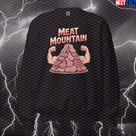 Meat Mountain Funny Gym Sweatshirt - Steak Sausage Meme Pullover Jumper Pump Cover For Lifters Sweatshirts Bodybuilding Fast Food Fitness Gym Pump Cover Workout Next Cult Brand