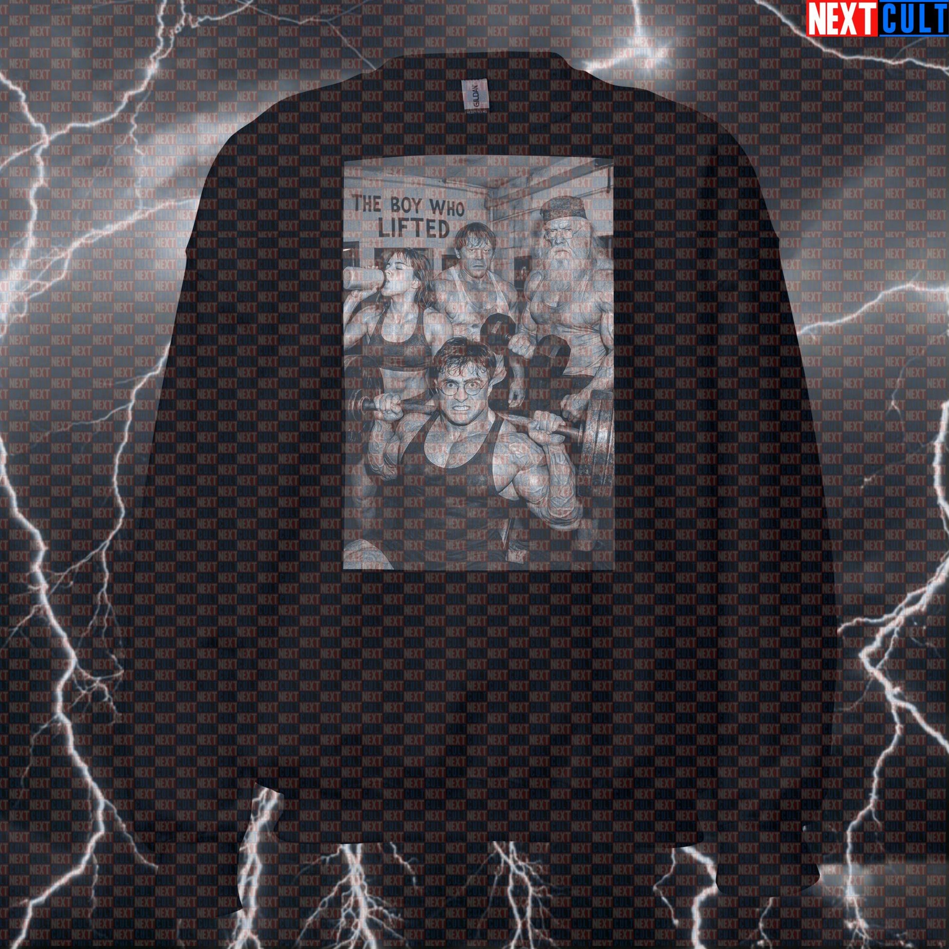 Harry Potter Gym Crewneck Sweatshirt | The Boy Who Lifted Funny Gym Sweater Sweatshirts Bodybuilding Books Films Fitness Gym Harry Potter Powerlifting Pump Cover Workout Next Cult Brand