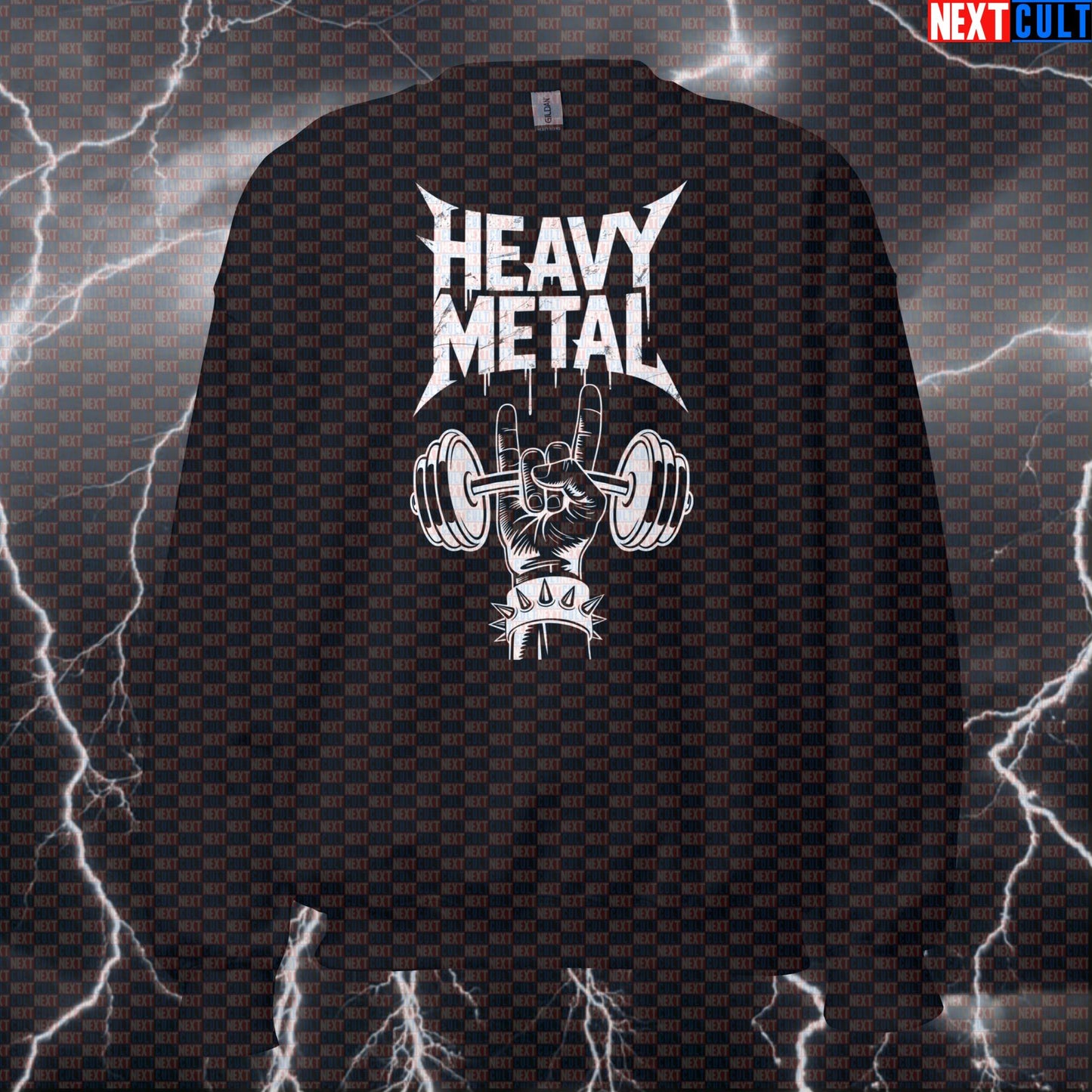 Heavy Metal Funny Gym Sweatshirt - Rock On Workout Pullover Jumper Pump Cover For Lifters & Gymbros Sweatshirts Next Cult Brand