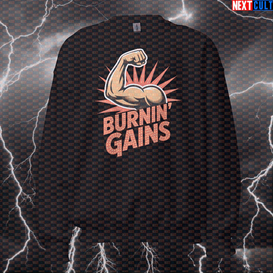 Burnin Gains Funny Gym Sweatshirt - Elvis Presley Rock & Roll Pump Cover Pullover Jumper Sweatshirts Bodybuilding Elvis Presley Fitness Gym Pump Cover Rock Music Workout Next Cult Brand