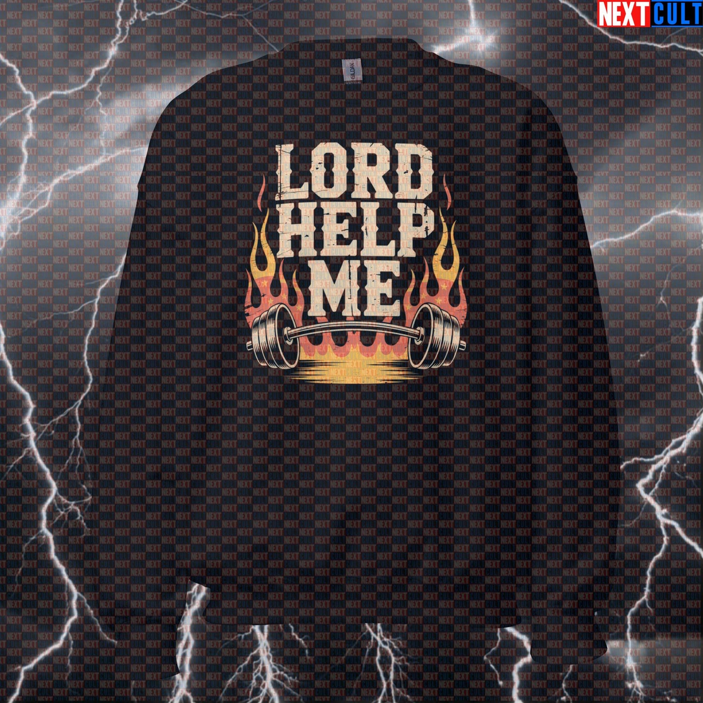 Lord Help Me With This Lift Funny Gym Sweatshirt - Lynyrd Skynyrd Workout Jumper Pullover Pump Cover Sweatshirts Bodybuilding Fitness Gym Lynyrd Skynyrd Powerlifting Pump Cover Rock Music Workout Next Cult Brand