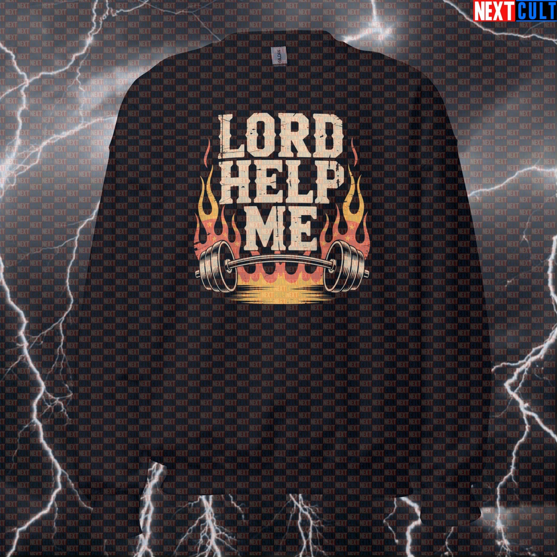 Lord Help Me With This Lift Funny Gym Sweatshirt - Lynyrd Skynyrd Workout Jumper Pullover Pump Cover Sweatshirts Bodybuilding Fitness Gym Lynyrd Skynyrd Powerlifting Pump Cover Rock Music Workout Next Cult Brand