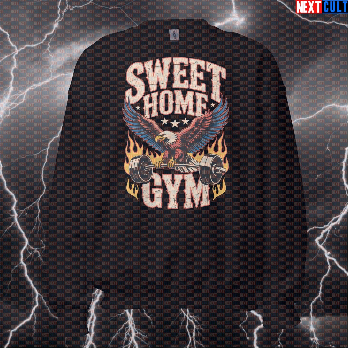 Funny Gym Sweatshirt | Lynyrd Skynyrd Sweet Home Gym Patriotic Pullover for Lifters & Workout Pump Cover Crewneck Jumper Sweatshirts 4th of July Bodybuilding Fitness Gym Home Gym Lynyrd Skynyrd Powerlifting Pump Cover Rock Music Workout Next Cult Brand