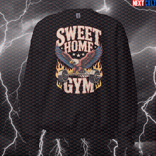 Funny Gym Sweatshirt | Lynyrd Skynyrd Sweet Home Gym Patriotic Pullover for Lifters & Workout Pump Cover Crewneck Jumper Sweatshirts 4th of July Bodybuilding Fitness Gym Home Gym Lynyrd Skynyrd Powerlifting Pump Cover Rock Music Workout Next Cult Brand