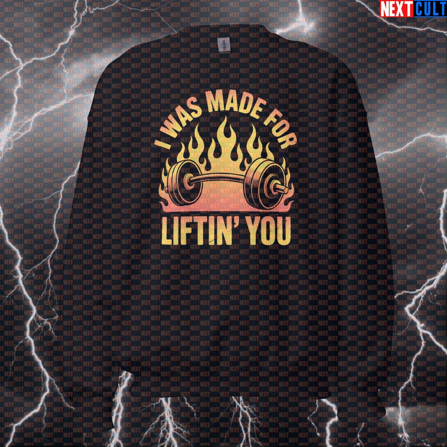 I Was Made For Liftin You Funny Gym Sweatshirt - KISS Rock Meme Pullover Jumper Barbell Pump Cover Sweatshirts Bodybuilding Fitness Gym KISS Powerlifting Pump Cover Rock Music Workout Next Cult Brand
