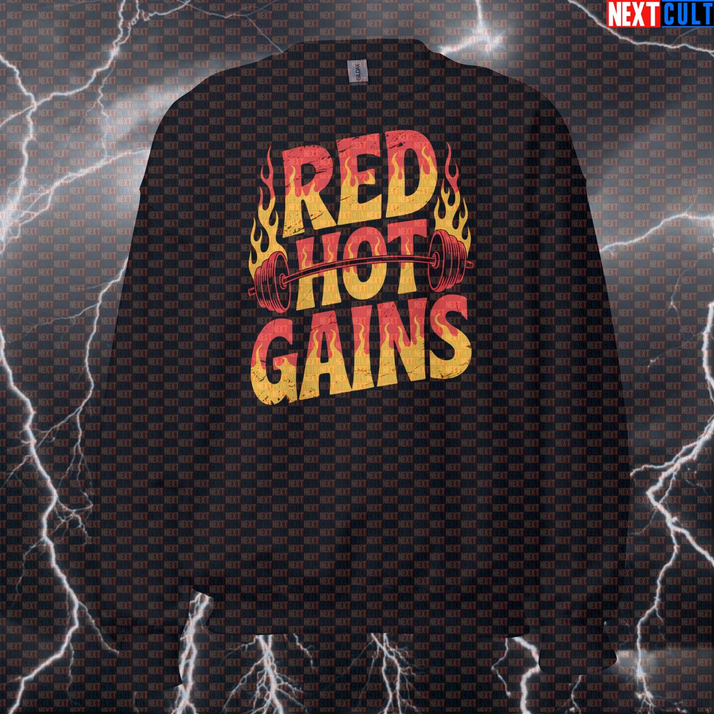 Red Hot Gains Funny Gym Sweatshirt - Rock Music Gym Meme Pullover Jumper Pump Cover Top For Lifters Sweatshirts Bodybuilding Fitness Gym Powerlifting Pump Cover Red Hot Chili Peppers Rock Music Workout Next Cult Brand