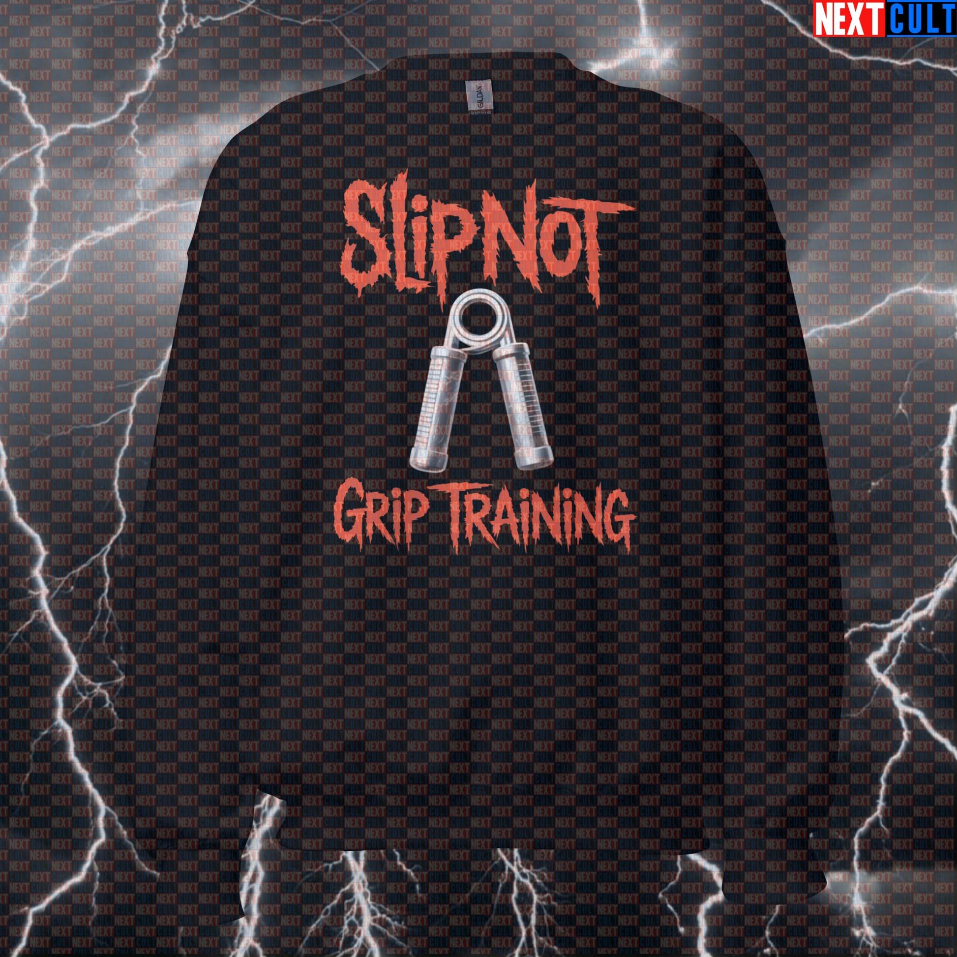 Slip Not Grip Training Funny Gym Sweatshirt - Heavy Metal Workout Jumper Pullover Pump Cover Sweatshirts Bodybuilding Fitness Gym Pump Cover Rock Music Slipknot Workout Next Cult Brand