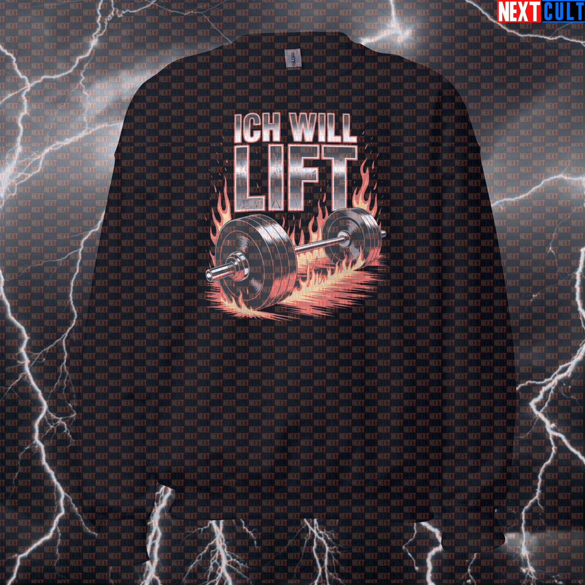 Ich Will Lift Funny Gym Sweatshirt - Rammstein Metal Meme Jumper Pullover Pump Cover for Lifters Sweatshirts Bodybuilding Fitness Gym Powerlifting Pump Cover Rammstein Rock Music Workout Next Cult Brand