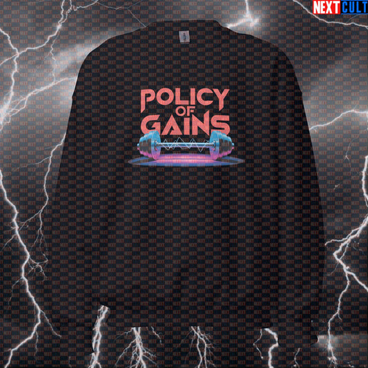 Policy Of Gains Funny Gym Sweatshirt - Depeche Mode Workout Jumper Pullover Pump Cover For Lifters Sweatshirts Bodybuilding Depeche Mode Fitness Gym Pump Cover Rock Music Workout Next Cult Brand