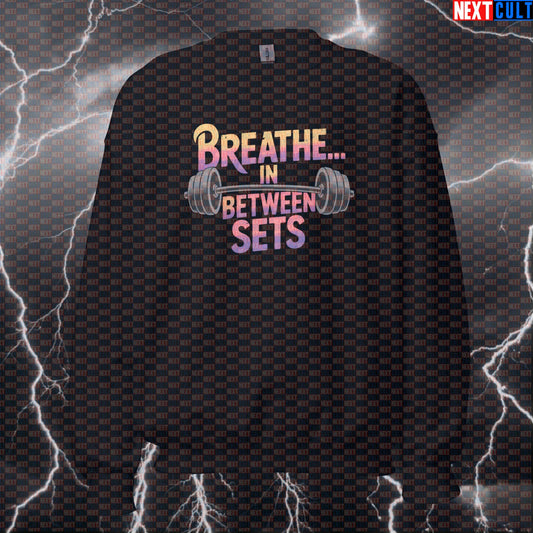 Breathe In Between Sets Funny Gym Sweatshirt - Pink Floyd Meme Pullover Jumper Pump Cover For Lifters Sweatshirts Bodybuilding Fitness Gym Pink Floyd Powerlifting Pump Cover Rock Music Workout Next Cult Brand