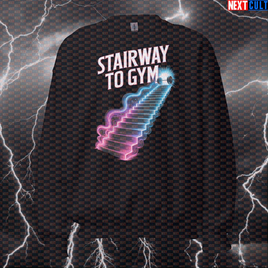 Stairway To Gym Funny Gym Sweatshirt - Led Zeppelin Workout Pullover Jumper Pump Cover Sweatshirts Bodybuilding Fitness Gym Led Zeppelin Powerlifting Pump Cover Rock Music Workout Next Cult Brand