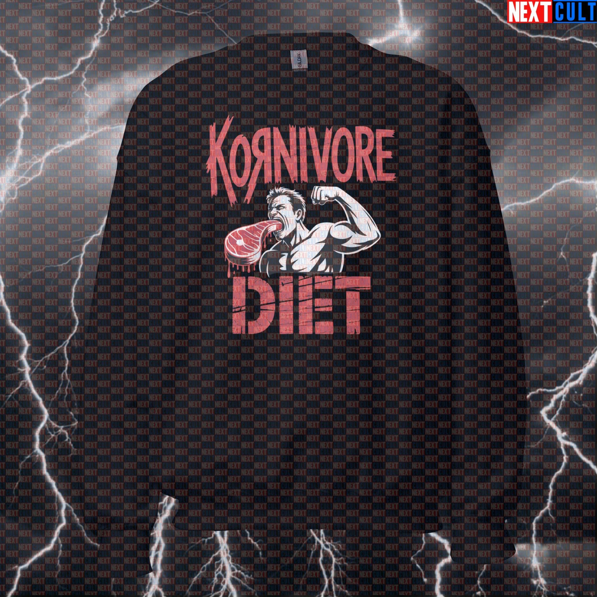 Kornivore Diet Funny Gym Sweatshirt - Carnivore Gains Metalhead Pullover Jumper Pump Cover Sweatshirts Bodybuilding Fast Food Fitness Gym Korn Pump Cover Rock Music Workout Next Cult Brand