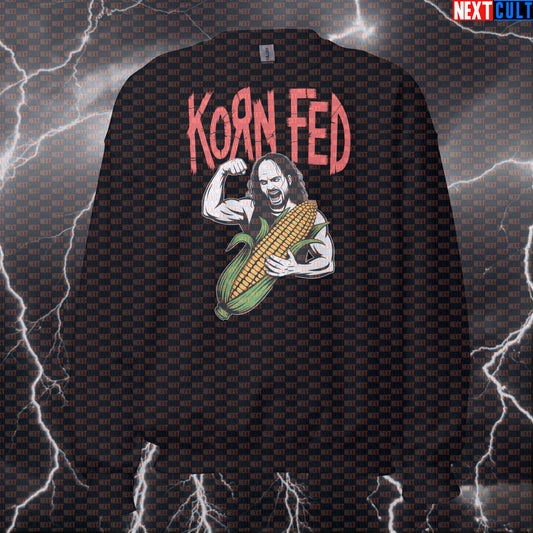 Korn-Fed Funny Gym Sweatshirt - Metalhead Workout Jumper Pump Cover Pullover For Lifters & Gymbros Sweatshirts Bodybuilding Fast Food Fitness Gym Korn Pump Cover Workout Next Cult Brand