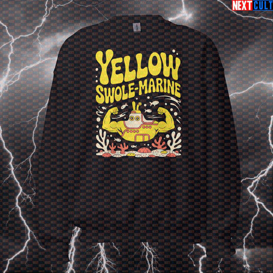 Yellow Swole-Marine Funny Gym Sweatshirt - Beatles Parody Pullover Jumper Pump Cover For Lifters Sweatshirts Bodybuilding Fitness Gym Pump Cover Rock Music The Beatles Workout Next Cult Brand