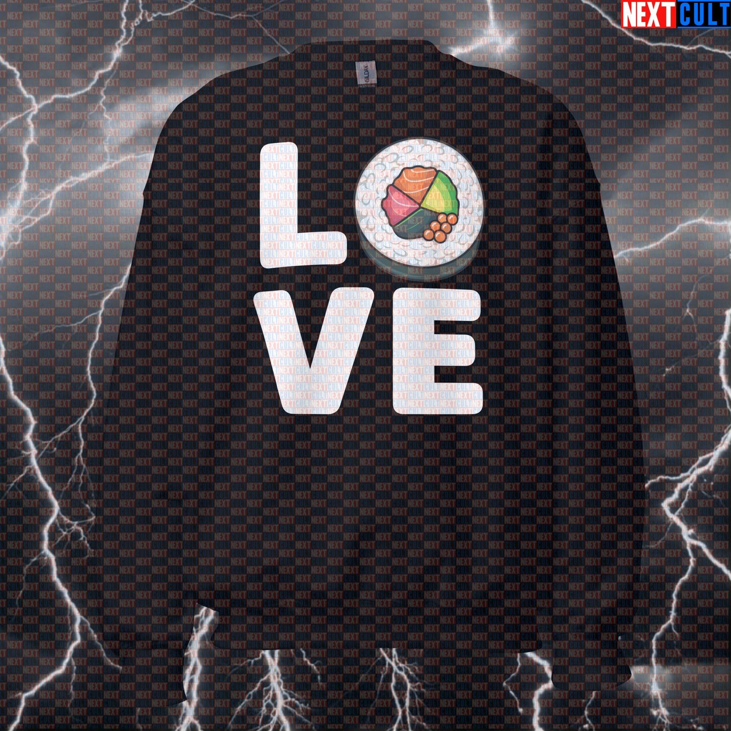 Loving Sushi & Lifting Funny Gym Sweatshirt | Foodie Workout Pullover Sweatshirts Bodybuilding Bulking Fast Food Fitness Gym Pump Cover Valentine's Day Workout Next Cult Brand