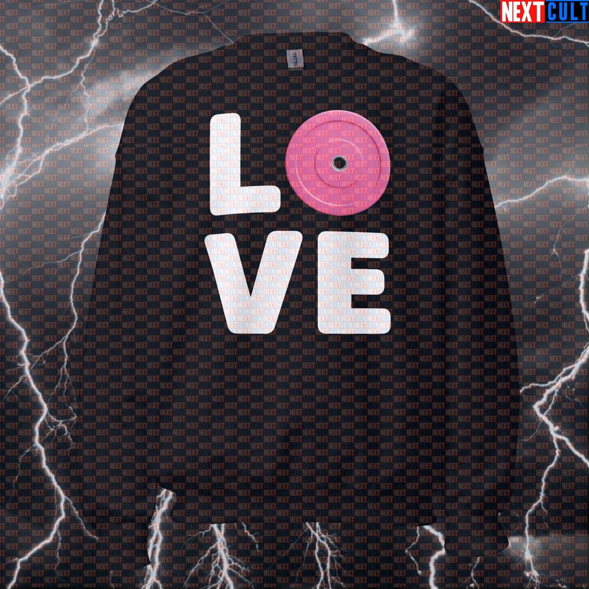 Funny Valentine's Day Gym Sweatshirt - I Love Lifting Pink Bumper Plate Pullover Pump Cover Top Sweatshirts Bodybuilding Fitness Gym Powerlifting Pump Cover Valentine's Day Workout Next Cult Brand