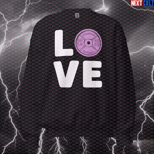 Funny Valentine's Gym Sweatshirt: I Love Weights Pink Plate Pullover Jumper Pump Cover Top Sweatshirts Bodybuilding Fitness Gym Powerlifting Pump Cover Valentine's Day Workout Next Cult Brand
