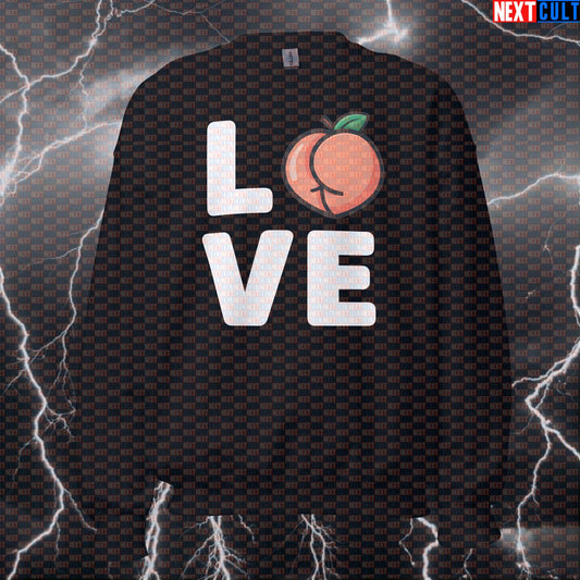 I Love Booty Funny Gym Sweatshirt - Valentine's Day Peach Meme Jumper Pump Cover Pullover Sweatshirts Bodybuilding Fitness Gym Leg Day Powerlifting Pump Cover Valentine's Day Workout Next Cult Brand