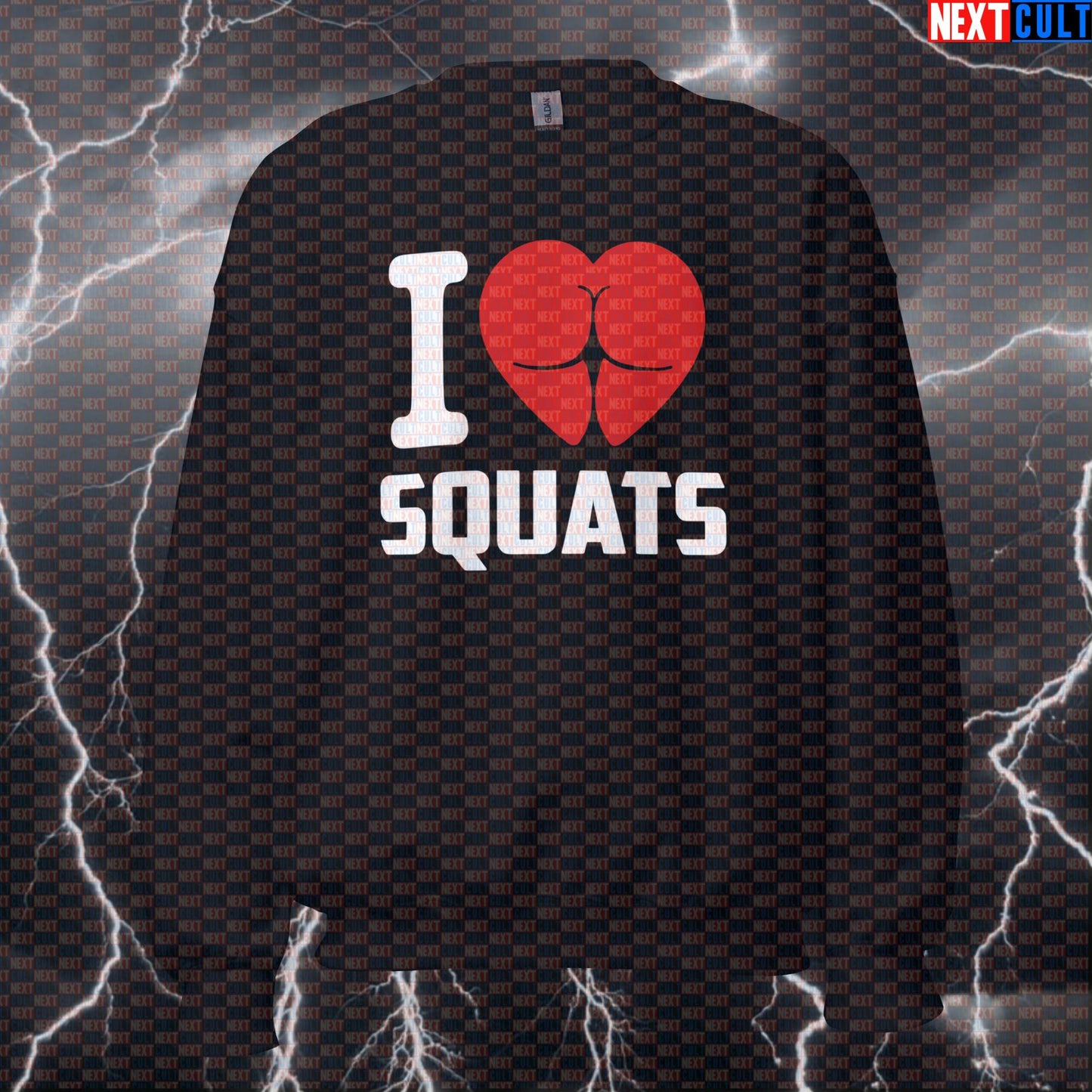 I Love Squats Funny Gym Sweatshirt - Valentine's Day Leg Day Meme Jumper Pump Cover Sweatshirts Bodybuilding Fitness Gym Leg Day Powerlifting Pump Cover Valentine's Day Workout Next Cult Brand