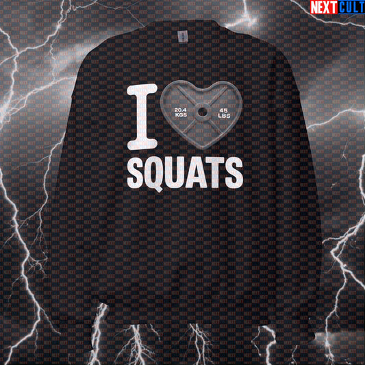 I Love Squats Gym Sweatshirt | Funny Valentine's Workout Pullover for Leg Day Lifters Sweatshirts Bodybuilding Fitness Gym Leg Day Powerlifting Pump Cover Valentine's Day Workout Next Cult Brand