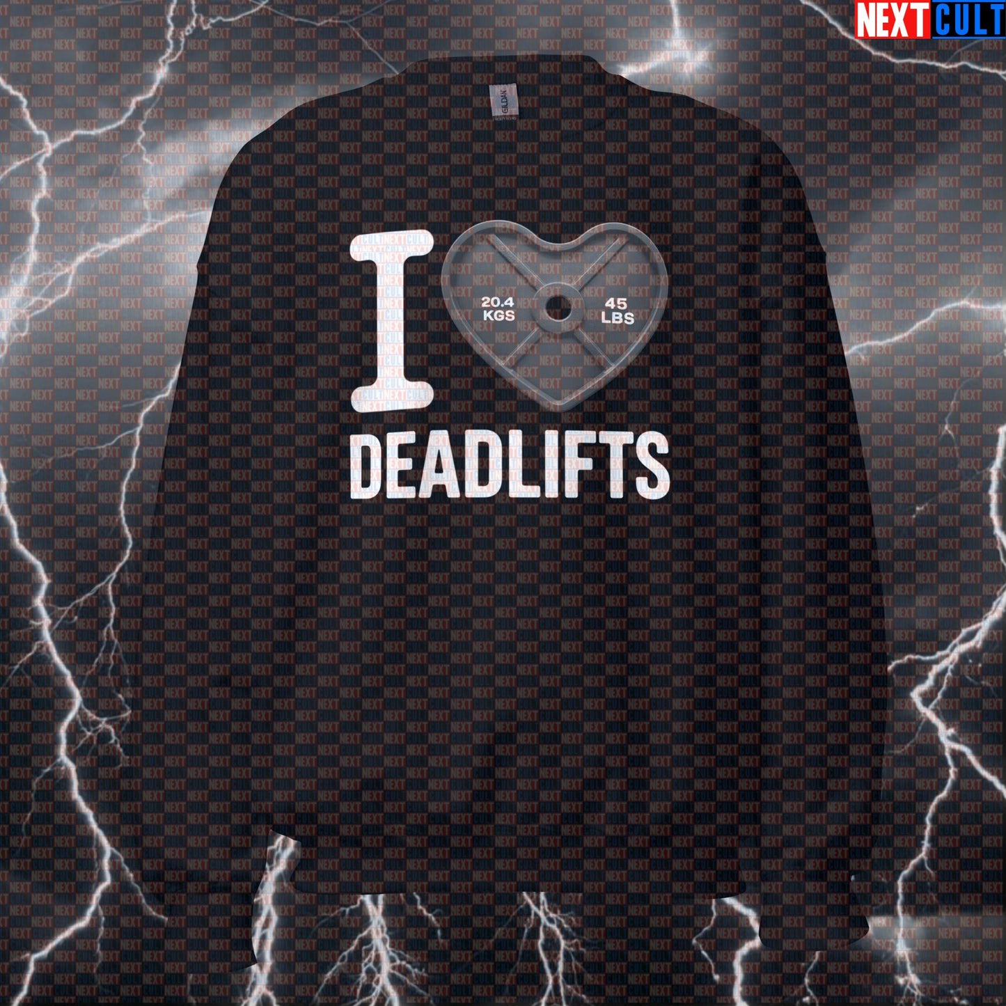I Love Deadlifts Valentine's Gym Sweatshirt | Heart Plate Workout Sweater For Lifters Sweatshirts Bodybuilding Fitness Gym Leg Day Powerlifting Pump Cover Valentine's Day Workout Next Cult Brand