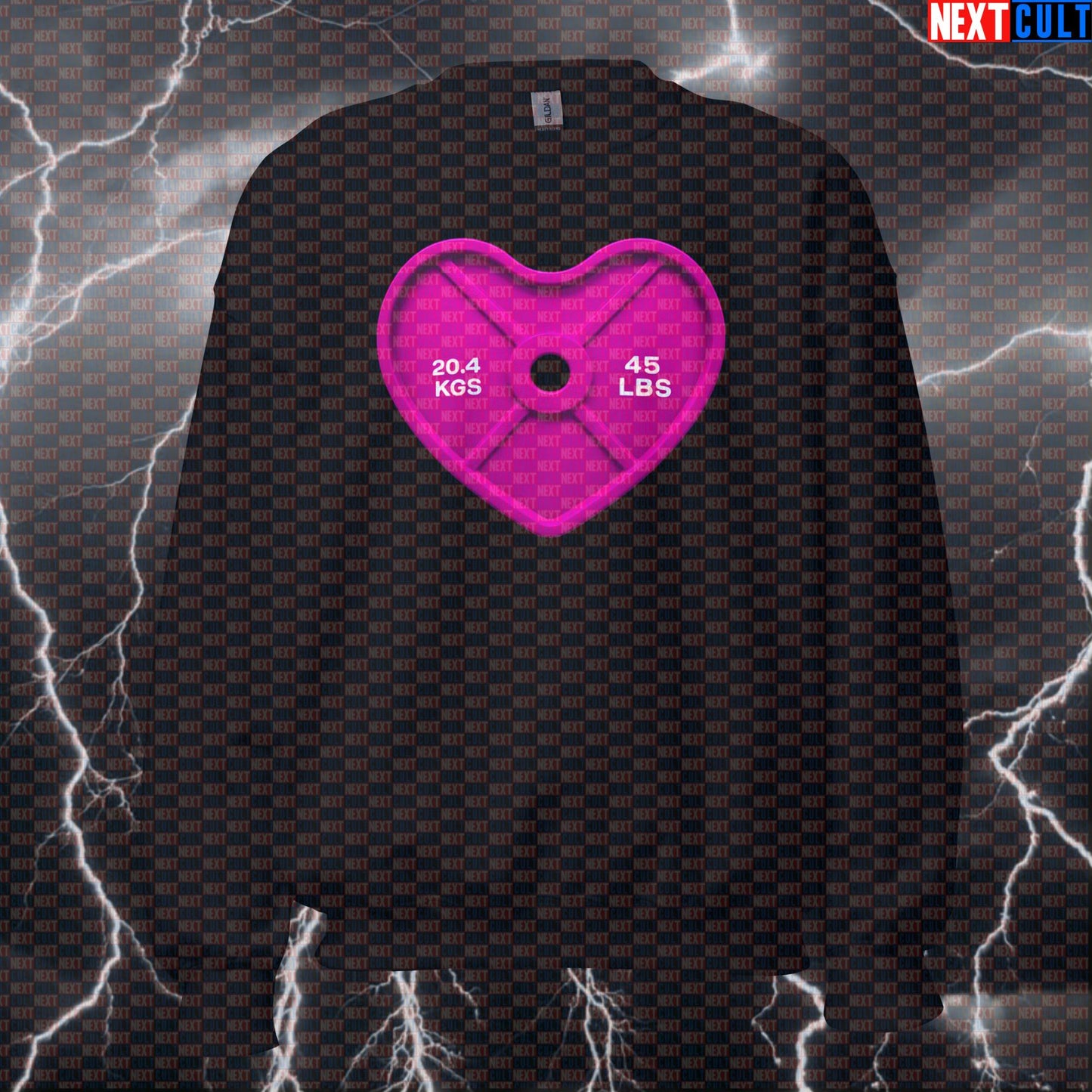 Funny Valentine's Gym Lover Sweatshirt | Pink Heart Weight Plate Romantic Workout Pullover Pump Cover Sweatshirts Bodybuilding Fitness Gym Powerlifting Pump Cover Valentine's Day Workout Next Cult Brand