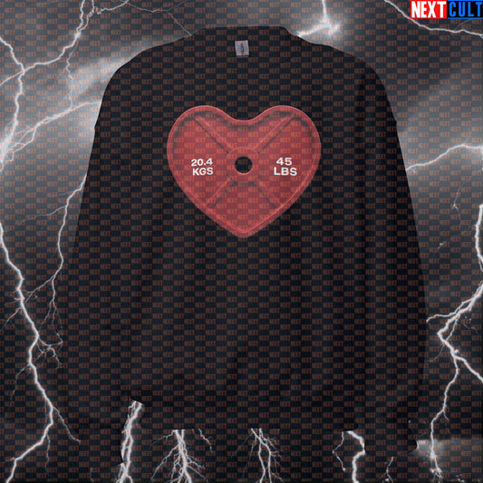 Heart Weight Plate Funny Valentine's Gym Sweatshirt | I Love Gym Crewneck Pullover Pump Cover Sweatshirts Bodybuilding Fitness Gym Powerlifting Pump Cover Valentine's Day Workout Next Cult Brand
