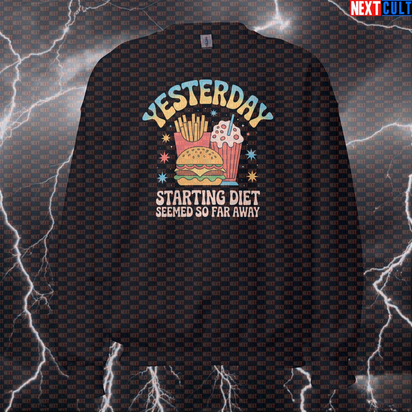 The Beatles Yesterday Starting Diet Meme Funny Gym Sweatshirt - Bulking Motivational Jumper Pump Cover Pullover Bodybuilding Bulking Fast Food Fitness Gym Pump Cover Rock Music The Beatles Workout Next Cult Brand