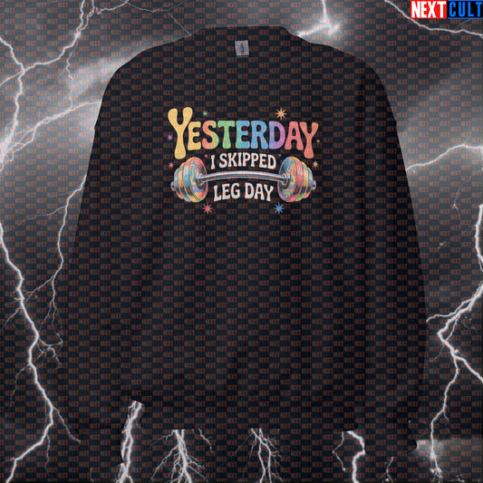 Yesterday I Skipped Leg Day Funny Gym Sweatshirt - Beatles Music Meme Jumper Crewneck Pump Cover Pullover Bodybuilding Fitness Gym Leg Day Powerlifting Pump Cover Rock Music The Beatles Workout Next Cult Brand