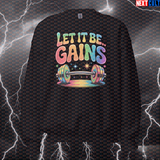 Let It Be Gains Funny Gym Sweatshirt - Beatles Pump Cover Crewneck Pullover Jumper For Lifters Sweatshirts Bodybuilding Fitness Gym Pump Cover Rock Music The Beatles Workout Next Cult Brand