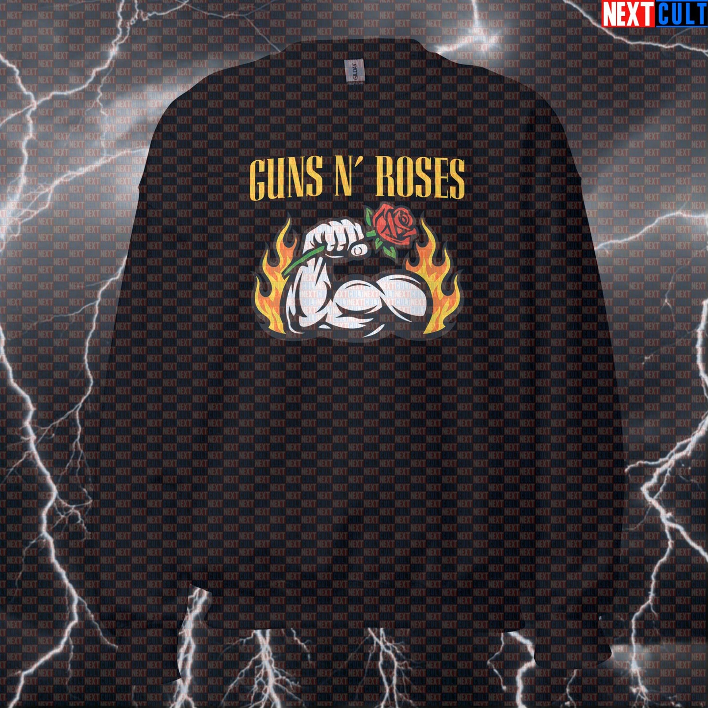 Big Guns Rock Gym Sweatshirt Funny Lifting Crewneck for Lifters Who Love Rock Music, Big Arms and Gains Sweatshirts Bodybuilding Fitness Guns N' Roses Gym Pump Cover Rock Music Workout Next Cult Brand