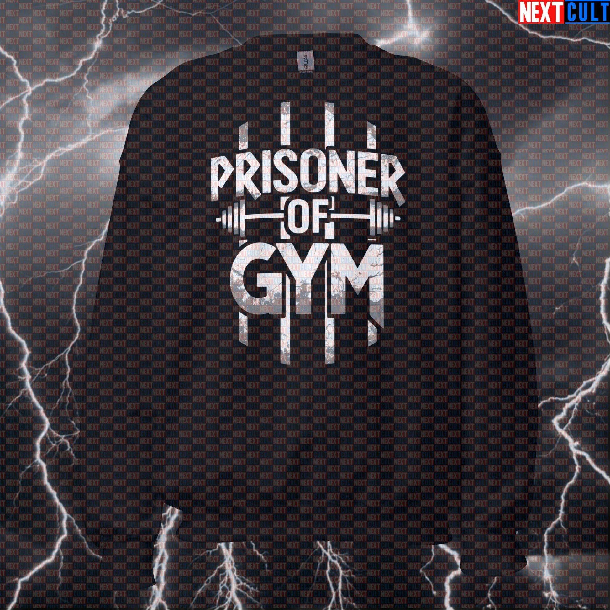Prisoner of Gym Funny Heavy Metal Gym Sweatshirt Pump Cover Crewneck Jumper for Lifters, Gains & Workout Humor Fans Sweatshirts Bodybuilding Fitness Gym Iron Maiden Powerlifting Pump Cover Rock Music Workout Next Cult Brand