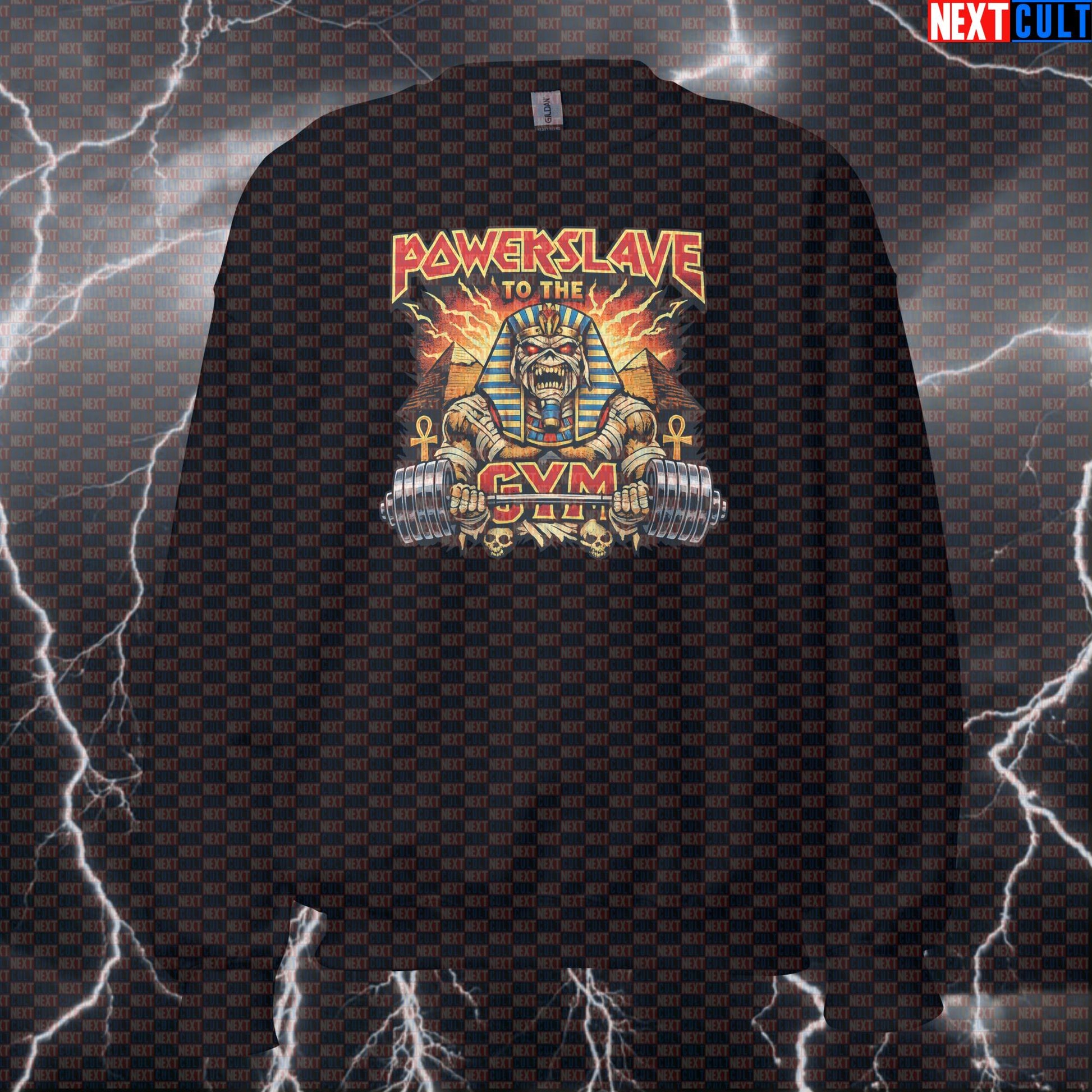 Powerslave to the Gym Iron Maiden Parody Heavy Metal Workout Sweatshirt for Bodybuilding Fitness Lifting & Gymbro Humor Sweatshirts Bodybuilding Fitness Gym Iron Maiden Powerlifting Pump Cover Rock Music Workout Next Cult Brand
