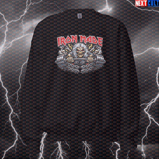 Iron Made Heavy Metal Made by Iron Rock Music Funny Gym Sweatshirt for Bodybuilding, Powerlifting, Fitness & Gains Sweatshirts Fitness Gym Iron Maiden Powerlifting Pump Cover Rock Music Workout Next Cult Brand