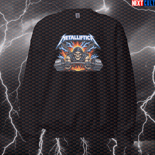 Metalliftica Metallica Heavy Metal Funny Gym Sweatshirt — Rock Music Bodybuilding Powerlifting Meme Crewneck for Lifting Metal Sweatshirts Next Cult Brand