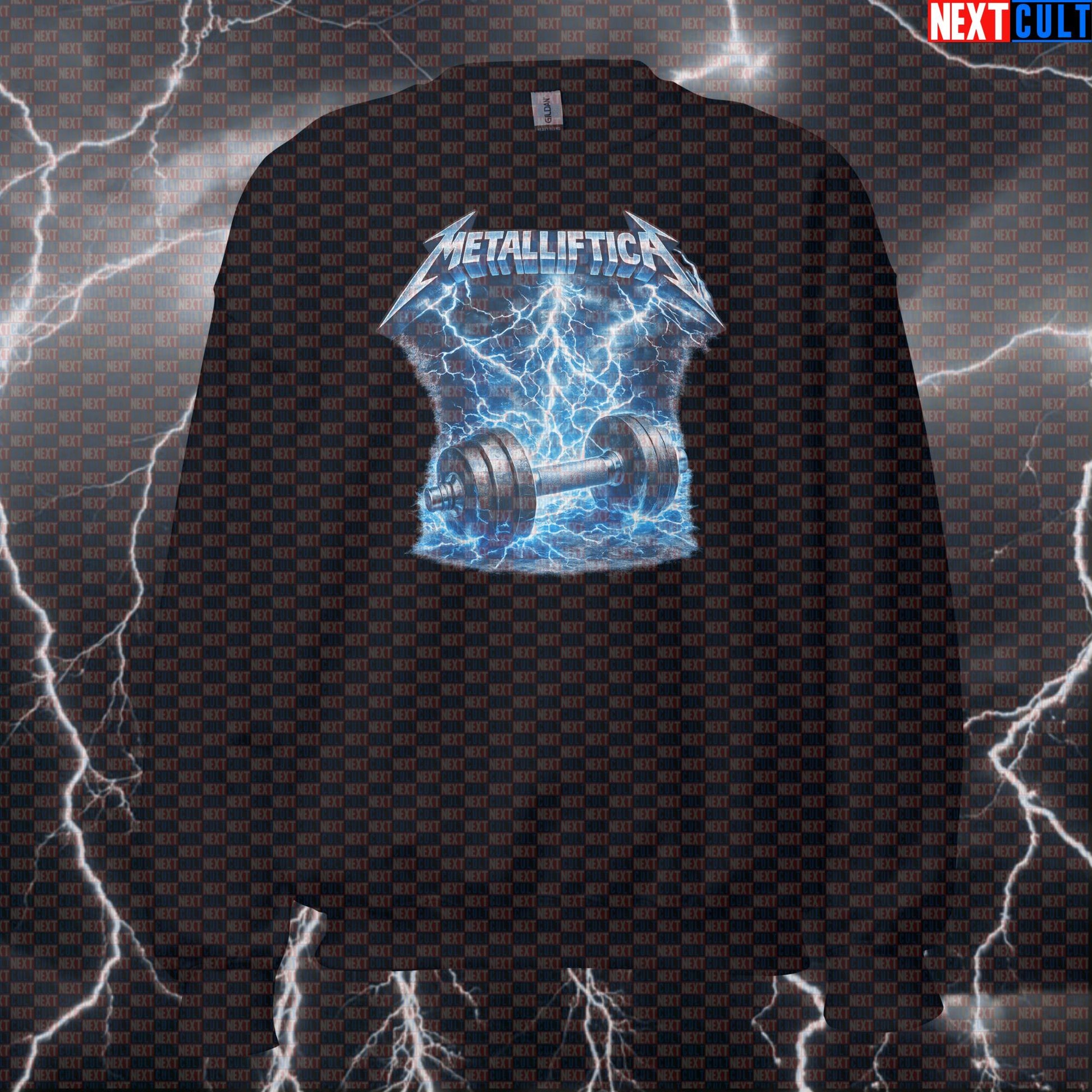 Metalliftica Funny Gym Sweatshirt Lifting Metal Metallica Heavy Metal Workout Crewneck Fitness Meme Bodybuilding Gym Metallica Powerlifting Pump Cover Rock Music Workout Next Cult Brand