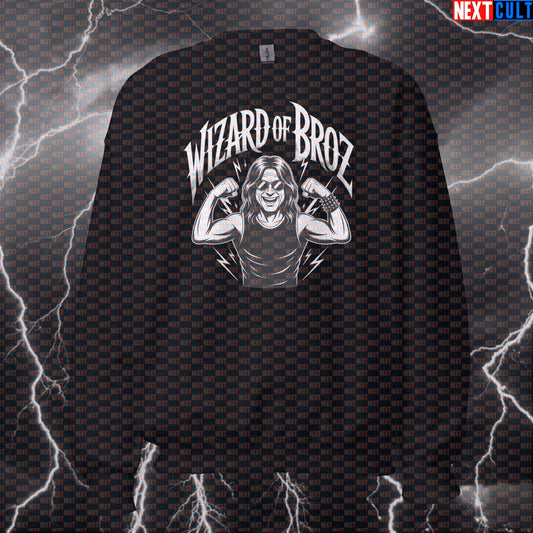 Wizard of Broz Funny Gym Sweatshirt Crewneck Pump Cover Pullover Sweater for Lifters Gymbros Metal Fans Bodybuilding Fitness Gym Ozzy Osbourne Pump Cover Rock Music Workout Next Cult Brand