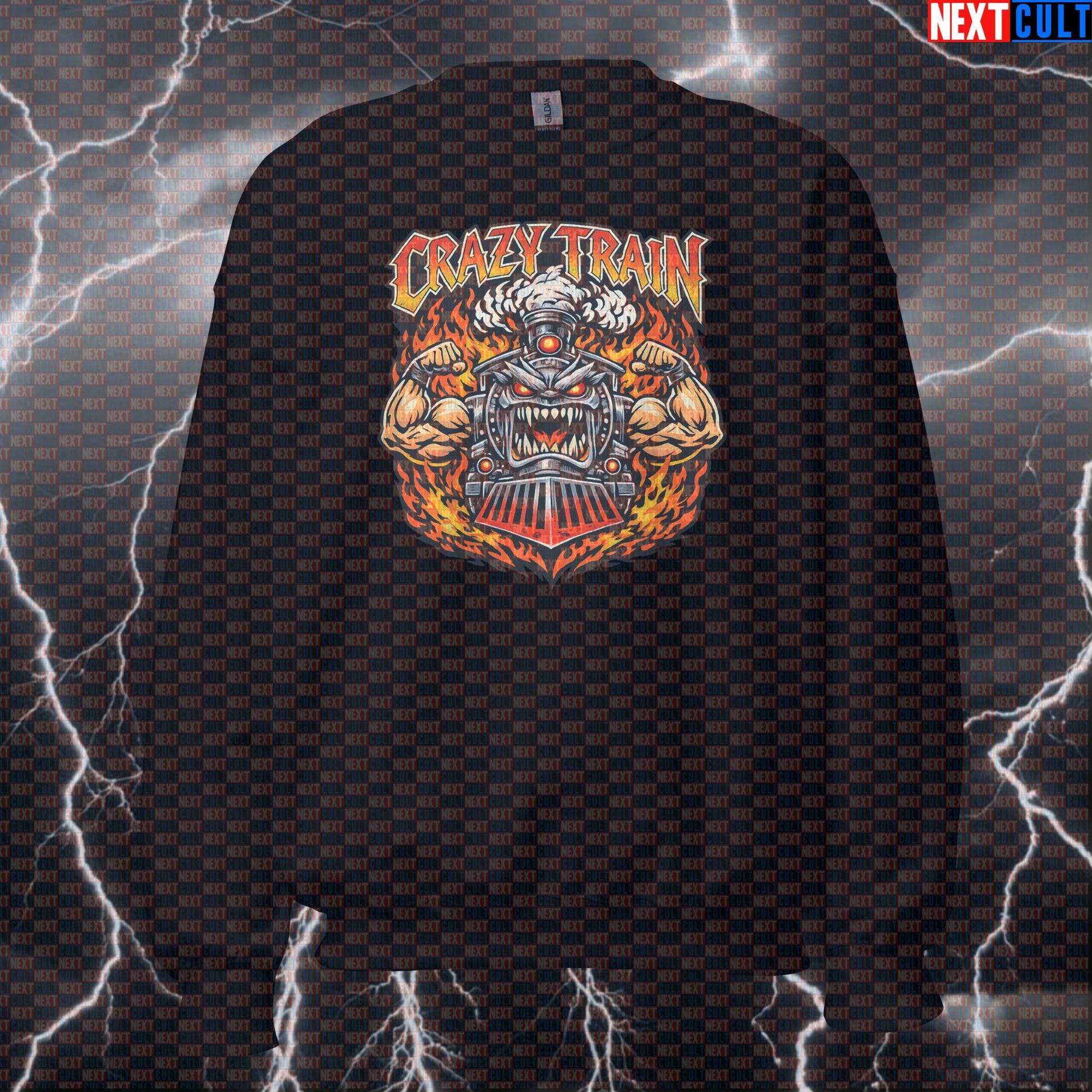 Crazy Train Funny Gym Sweatshirt Heavy Metal Rock Music Workout Sweatshirt Ozzy Osbourne Lifting Meme Sweatshirts Next Cult Brand