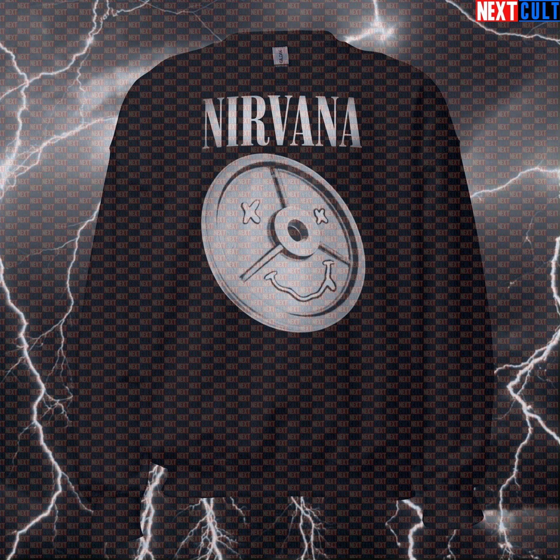 Nirvana Grunge Weight Plate Funny Gym Sweatshirt Crewneck Pump Cover Pullover Sweater for Lifters Gymbros Sweatshirts Bodybuilding Fitness Gym Nirvana Powerlifting Pump Cover Rock Music Workout Next Cult Brand