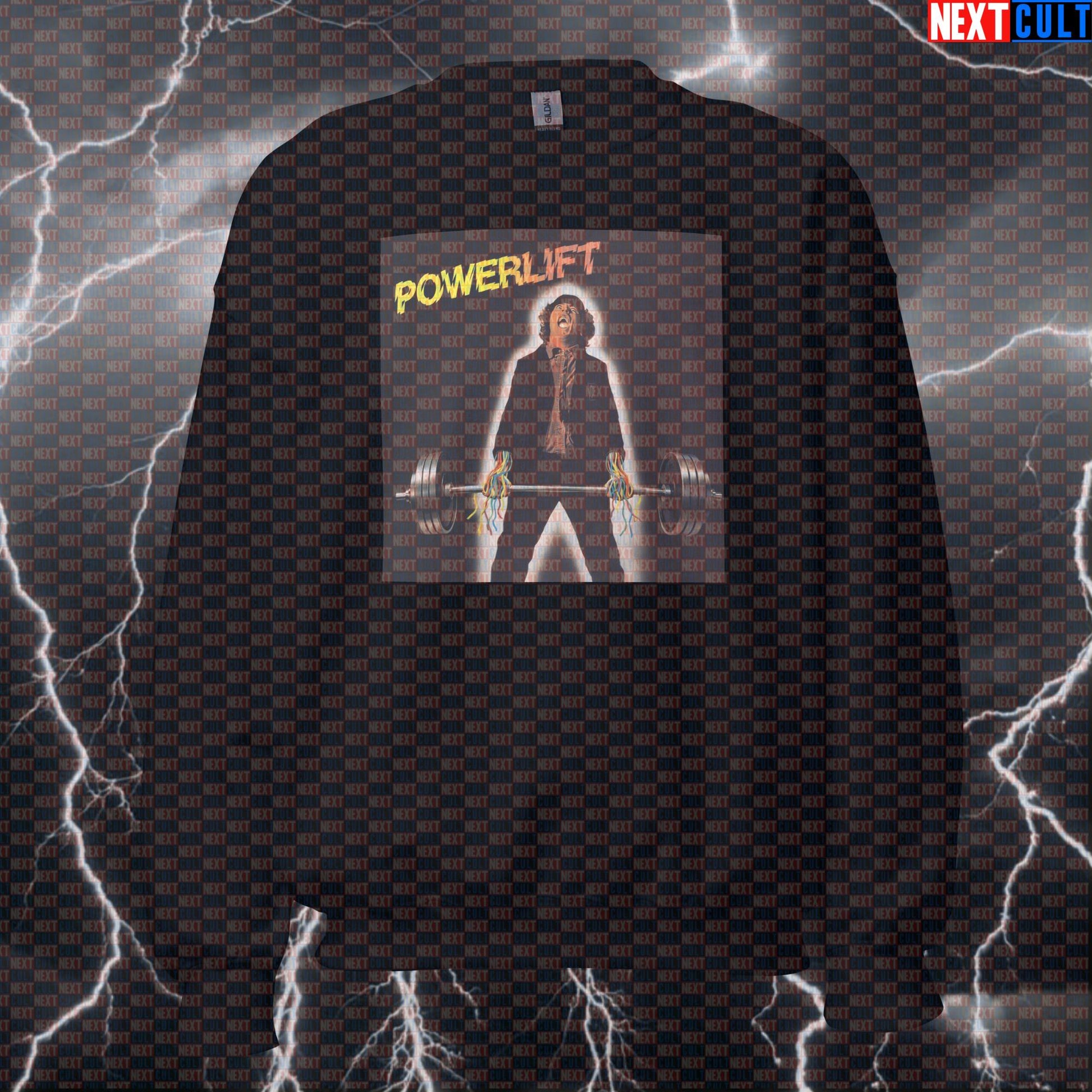 Powerlift Deadlifts Funny Gym Sweatshirt Powerage Album Parody AC/DC Heavy Metal Workout Crewneck AC/DC Bodybuilding Fitness Gym Leg Day Powerlifting Pump Cover Rock Music Workout Next Cult Brand