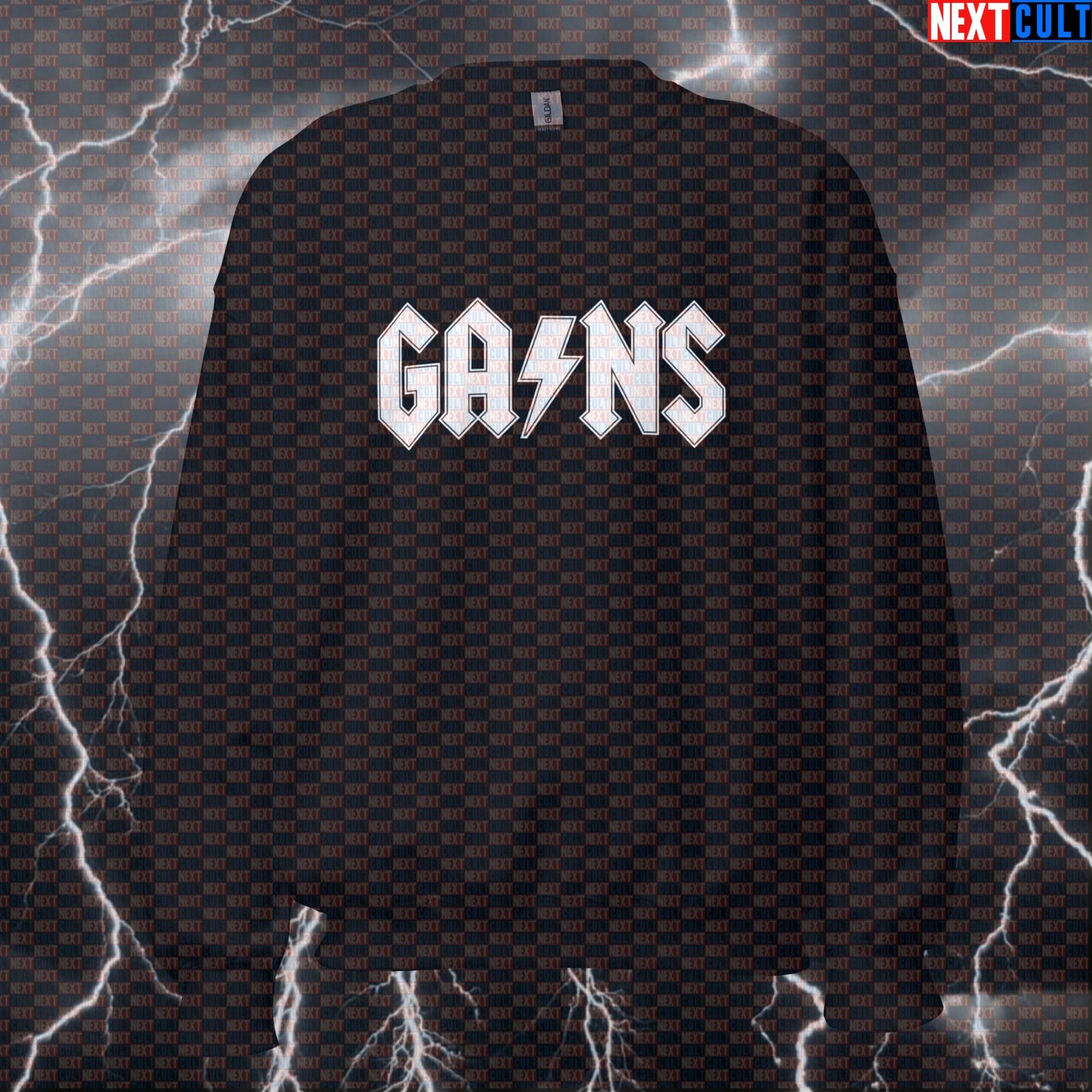 Gains Funny Gym Sweatshirt Crewneck Pump Cover Pullover Sweater for Lifters AC DC Rock Music Fans Sweatshirts AC/DC Bodybuilding Fitness Gym Pump Cover Rock Music Workout Next Cult Brand