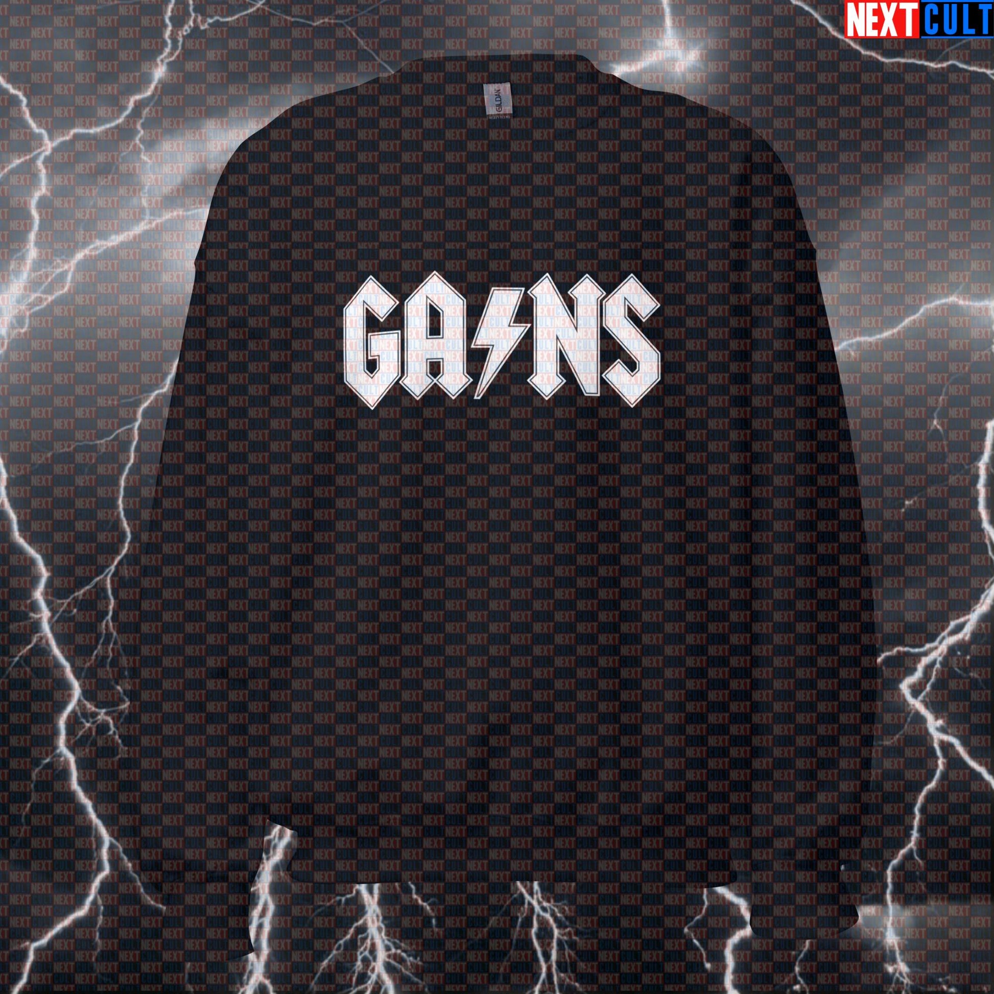 Gains Funny Gym Sweatshirt Crewneck Pump Cover Pullover Sweater for Lifters AC DC Rock Music Fans Sweatshirts AC/DC Bodybuilding Fitness Gym Pump Cover Rock Music Workout Next Cult Brand
