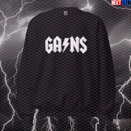 Gains Funny Gym Sweatshirt Crewneck Pump Cover Pullover Sweater for Lifters AC DC Rock Music Fans Sweatshirts AC/DC Bodybuilding Fitness Gym Pump Cover Rock Music Workout Next Cult Brand